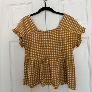 Mustard Gingham Madewell knit peplum blouse